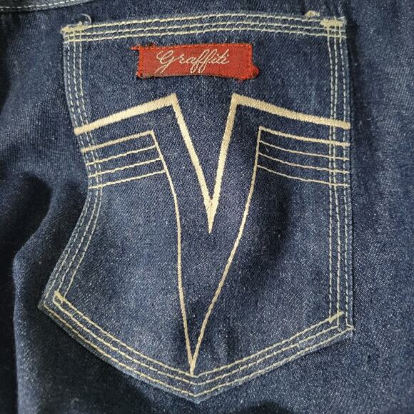 Vintage Graffiti Jeans Blue High Waist Straight Embroidery Pockets 80s Size 34 - Picture 6 of 16